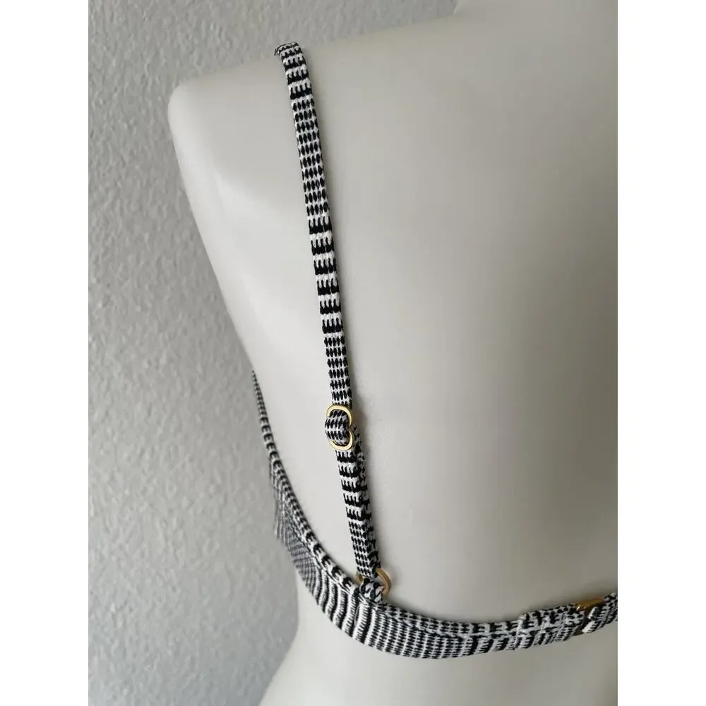 L*Space Swim Bikini Top Plunge Plaid Ivory Black Swimwear